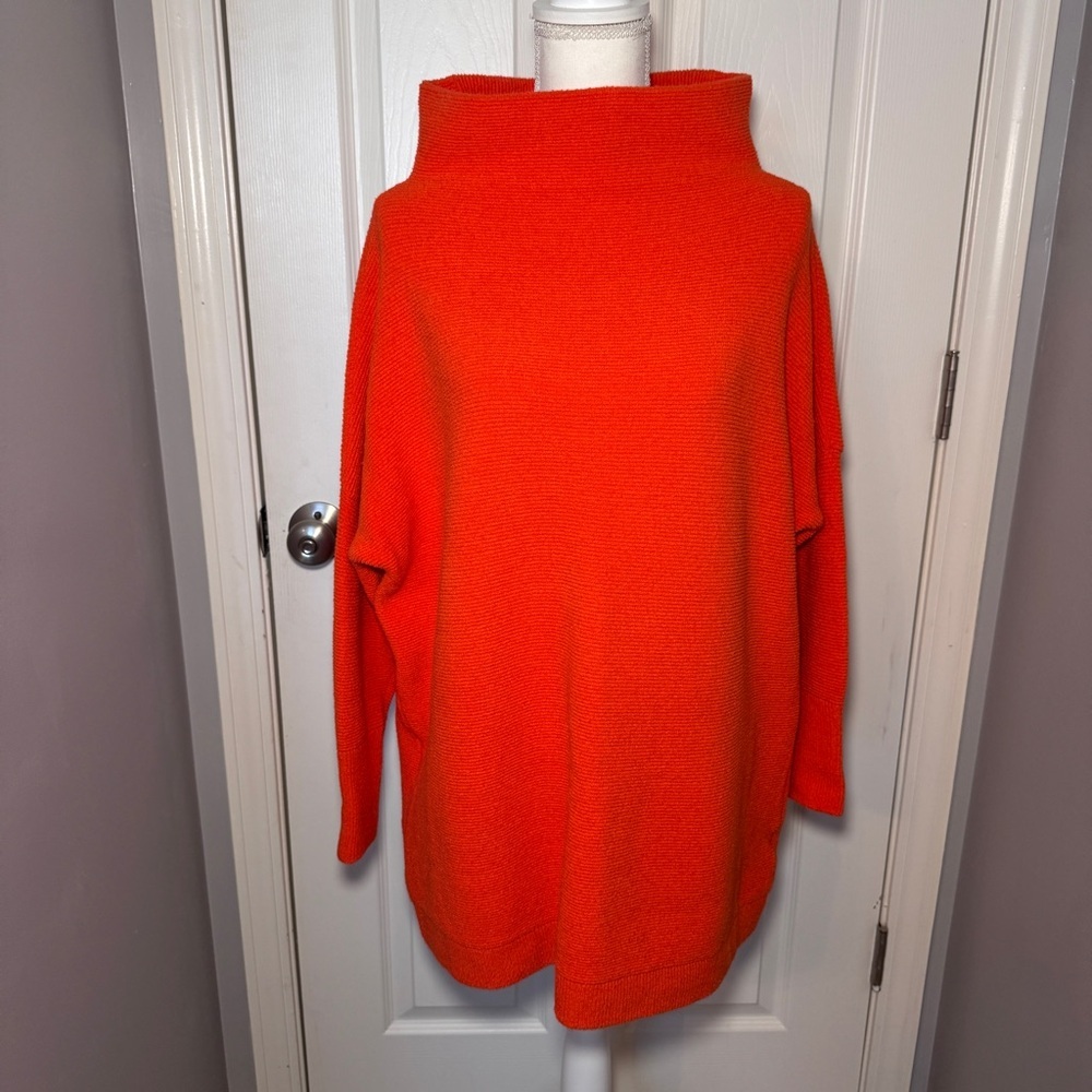 Free People Oversized Orangish-Red Mock Neck Sweater